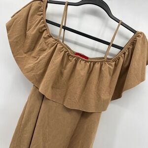 Panhandle Off Shoulder Ruffle Layer Top,‎ Womens Size S, Beige, Sleeveless